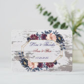 ネイビーブルゴーニュ赤面ピンクペオニ結婚ズ サンキューカード (スタンド正面)