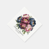 ネイビーブルゴーニュ赤面ピンクペオニ結婚ズ スタンダードカクテルナプキン (角)