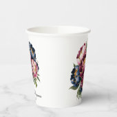 ネイビーブルゴーニュ赤面ピンクペオニ結婚ズ 紙コップ (左)