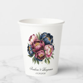 ネイビーブルゴーニュ赤面ピンクペオニ結婚ズ 紙コップ