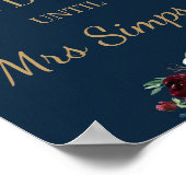 ネイビーブルゴーニュ赤面フローラボホカウントダウン標識 ポスター (角)