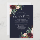 ネイビーブルゴーニュ赤面ブライダルシャワーブランチ&バブリー 招待状 (正面)