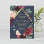 ネイビーブルゴーニュ赤面ボホフローラリハーサルディナー 招待状 (スタンド正面)