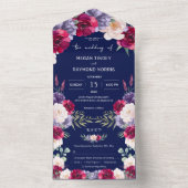 ネイビーブルゴーニュ赤面モダンヴィンテージ結婚フローラ オールインワン招待状 (内側)