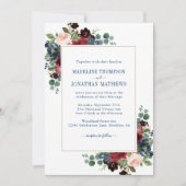 ネイビーブルゴーニュ赤面牡丹ユーカリ結婚プス 招待状 (正面)