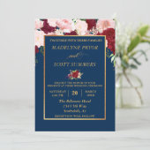 ネイビーブルゴーニュ赤面金ゴールドフレーム結婚金ゴールド 招待状 (スタンド正面)