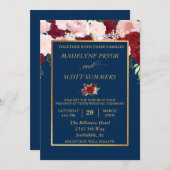 ネイビーブルゴーニュ赤面金ゴールドフレーム結婚金ゴールド 招待状 (正面/裏面)