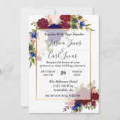 ネイビーブルゴーニュ金ゴールドフレーム結婚金ゴールド 招待状 (正面)