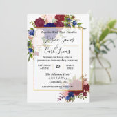 ネイビーブルゴーニュ金ゴールドフレーム結婚金ゴールド 招待状 (スタンド正面)