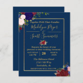 ネイビーブルゴーニュ金ゴールドフレーム金ゴールド結婚式招待状 (正面/裏面)