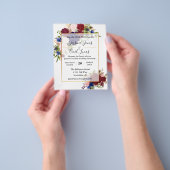 ネイビーブルゴーニュ金ゴールドフレーム金ゴールド結婚式招待状 チラシ (手)