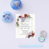 ネイビーブルゴーニュ金ゴールドフレーム金ゴールド結婚式招待状 チラシ (シングル)