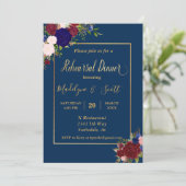 ネイビーブルゴーニュ金ゴールドリハーサル結婚ディナー 招待状 (スタンド正面)