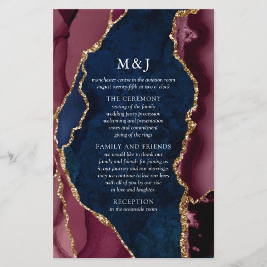 ネイビーブルゴーニュ&金ゴールドアゲート結婚式 プログラム (正面)