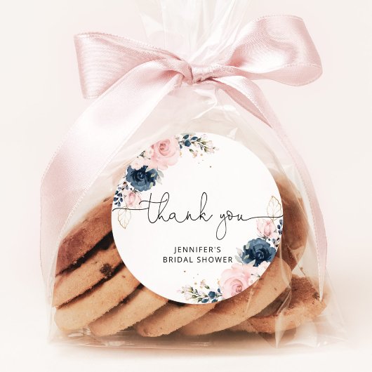 ネイビーブルッシュの花のプリンセスシャワー ラウンドシール