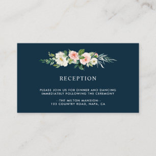 ネイビーブルッシュの花の結婚式の披露宴 エンクロージャーカード
