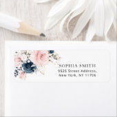 ネイビーブルッシュの花柄 返送先住所 ラベル (インサイチュ)