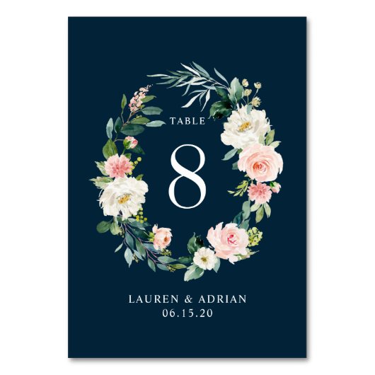 ネイビーブルッシュの花輪 ウェディングテーブルナンバー テーブルナンバー (正面)