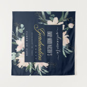 ネイビーブルッシュゴールドフラワル卒業パーティーウェルカム タペストリー (正面(横))