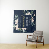 ネイビーブルッシュゴールドフラワル卒業パーティーウェルカム タペストリー (インサイチュ(横))