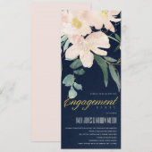 ネイビーブルッシュゴールドフラワーバンチウォーターカラーエンゲージメント 招待状 (正面/裏面)