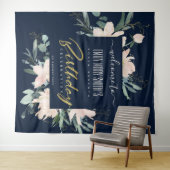 ネイビーブルッシュゴールドフラワーレイアウト  誕生日ウェルカム タペストリー (インサイチュ(横))