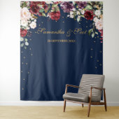 ネイビーブルッシュピンクバーガンディーボホフラワーウェディング タペストリー (インサイチュ)