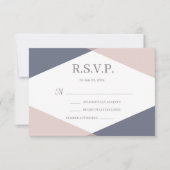 ネイビーブルッシュピンク幾何学モダンウェディングRSVP 招待状 (正面)