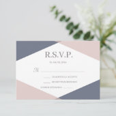 ネイビーブルッシュピンク幾何学モダンウェディングRSVP 招待状 (スタンド正面)