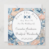 ネイビーブルッシュ  ビーチ ウォータカラー シェル フラワー ウェディング セーブザデート (正面)