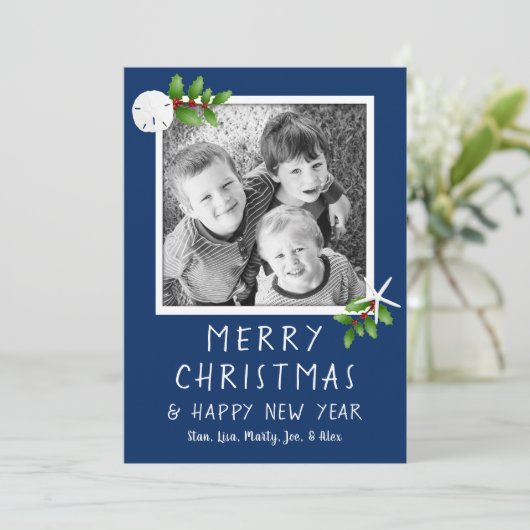 ネイビーブルトロピカルクリスマスフォトカード シーズンカード (スタンド正面)