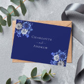 ネイビーブルフラワー結婚ズ対応RSVP ノートカード