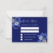 ネイビーブルフラワー結婚ズ対応RSVP ノートカード (正面)
