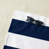 ネイビーブルホワイトストライプ名スクリプト ビーチタオル (インサイチュ)