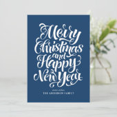 ネイビーブルメリークリスマスと新年おめでとう シーズンカード (スタンド正面)
