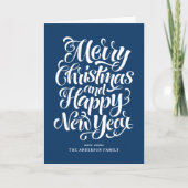 ネイビーブルメリークリスマスと新年おめでとう シーズンカード (正面)