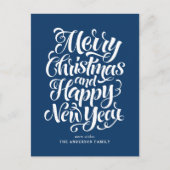 ネイビーブルメリークリスマスと新年おめでとう シーズンポストカード (正面)