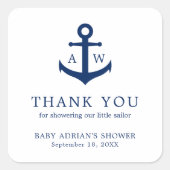 ネイビーブルーいかりかわいい男の子航海の赤ちゃんシャワー スクエアシール (正面)