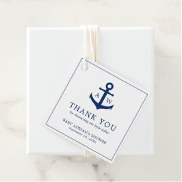 ネイビーブルーいかりかわいい男の子航海の赤ちゃんシャワー フェイバータグ