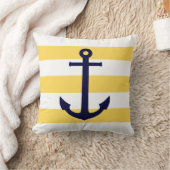 ネイビーブルーいかりオンイエローとホワイトストライプ クッション (ブランケット)