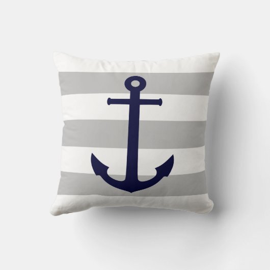 ネイビーブルーいかりオングレーと白ストライプ色 クッション (裏面)