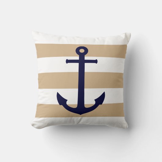 ネイビーブルーいかりオンタン&ホワイトストライプズ クッション (正面)