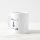 ネイビーブルーいかりキャプテン名またはボート名の追加 コーヒーマグカップ (正面左)