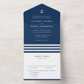 ネイビーブルーいかりストライプと航海の結婚 オールインワン招待状 (内側)