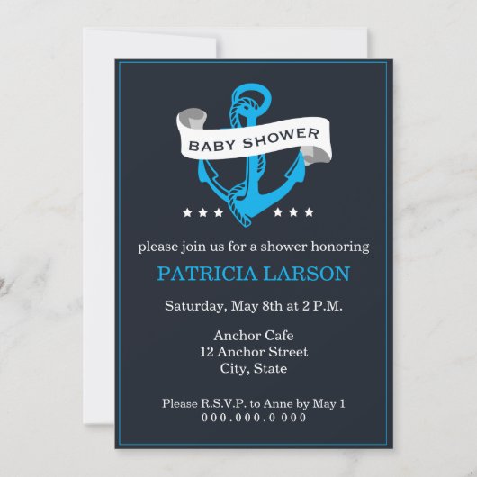 ネイビーブルーいかりベビーシャワー招待状 招待状 (正面)