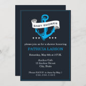 ネイビーブルーいかりベビーシャワー招待状 招待状 (正面/裏面)