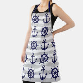 ネイビーブルーいかりボートホイストライプのール エプロン (インサイチュ)