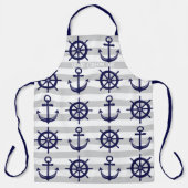 ネイビーブルーいかりボートホイストライプのール エプロン (正面)