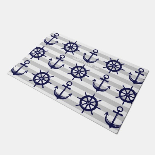ネイビーブルーいかりボートホイールグレストライプのー ドアマット (アングル)