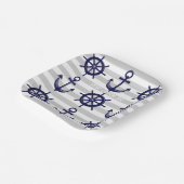 ネイビーブルーいかりボートホイールグレストライプのー ペーパープレート (傾斜あり)